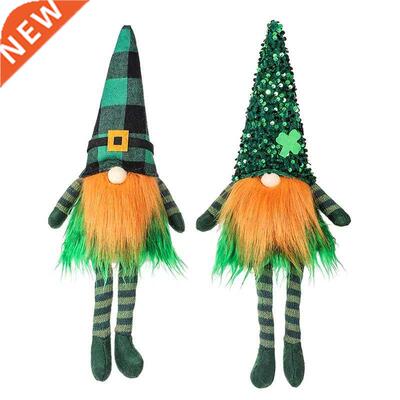 Patrick's Day Gnome Plush Elf Decorations Plaid Clover L