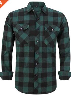 2021 New Men	s Plaid Flannel Shirt Spring Autumn Male