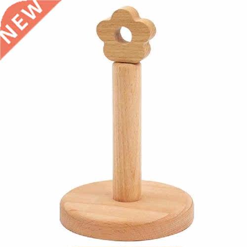 Towel Roll Stand Wood Hollow Flower Counter Top Bamboo