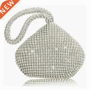 Women Ladies Handbags Silver pouch Crystal Diamante Ladies P