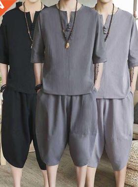 New men's thn lnen sut summer Chnese loose large cotton