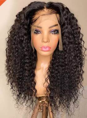 26 inch 180 Density Deep Kinky Curly Long Black Lace Front W