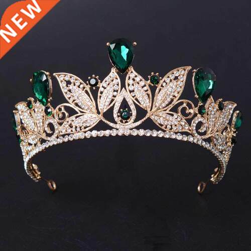 Vintage Green Red Rhinestone Bridal Tiara Fashion Golden Dia
