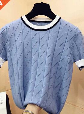 2021 summer new arrival short sleeve o-neck patchwork sweate