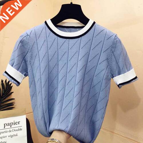 2021 summer new arrival short sleeve o-neck patchwork sweate