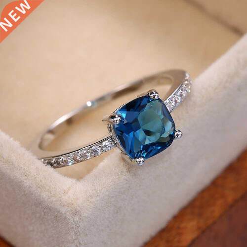 Huitan Square Blue Series Stone Women Rings Simple Minimalis