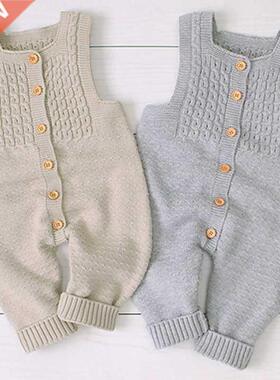 Baby Knitting Rompers Overalls Newborn Sleeveless Solid Colo