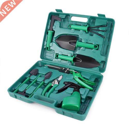 10pcs Stainless Steel Garden Tool Set Kit with Organizer Cas
