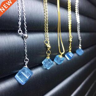 Natural Blue Aquamarine Pendant Necklace Crystal Square Ice