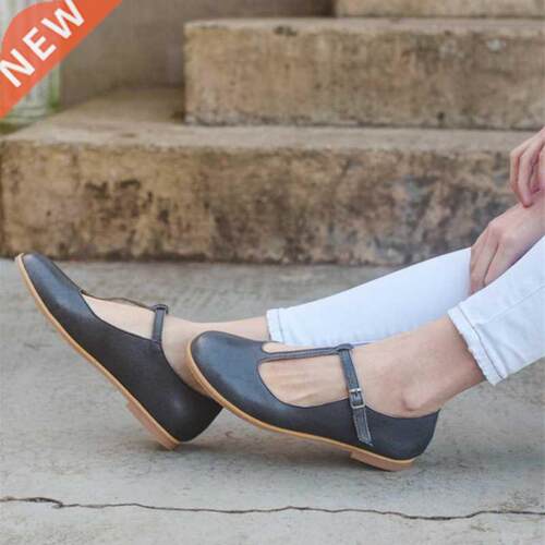 Comfortable Women Flats Shoes Retro Handmade T-straps Vintag