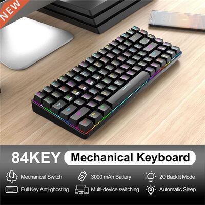 RBG Mechanical Keyboard Computer Keyboard Gamer 84key Blueto