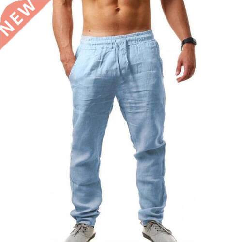 Autumn Linen Pants Summer Fashion Men's Casual Pants Elastic
