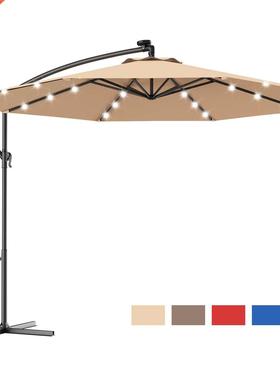 Costway 10' Hanging Solar LED Umbrella Patio Sun Shade Offse