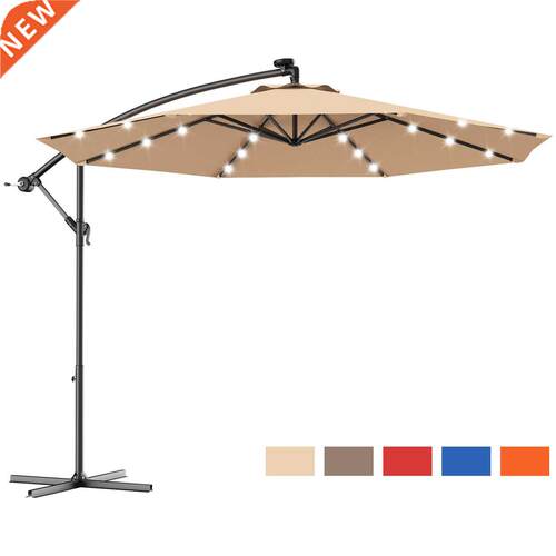 Costway 10' Hanging Solar LED Umbrella Patio Sun Shade Offse