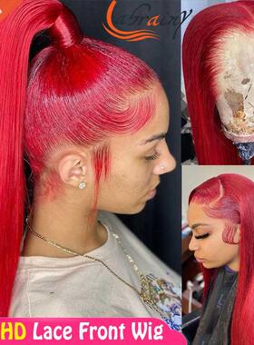Red 360 HD Transparent Lace Frontal Human Hair Wigs 13x4 Lac