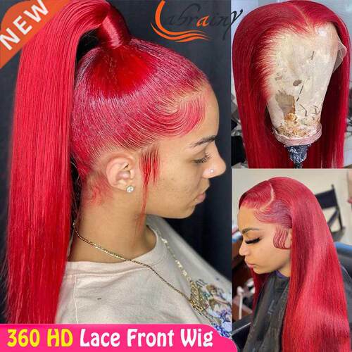 Red 360 HD Transparent Lace Frontal Human Hair Wigs 13x4 Lac