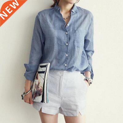 Femme Womens Tops Fashion 2019 Autumn Linen White Shirt Wome
