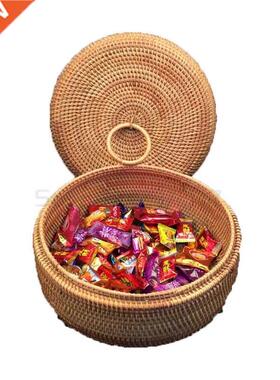 Autumn Rattan Weave Fruit Basket Round Organizers Box Dried