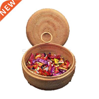 Autumn Rattan Weave Fruit Basket Round Organizers Box Dried
