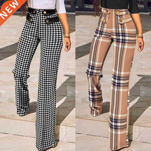 2022 Women Buttoned High Waist Wide Leg Tailored Pants Sprin