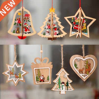 New Year 2022 1PC 2D 3D Christmas Ornament Wooden Hanging