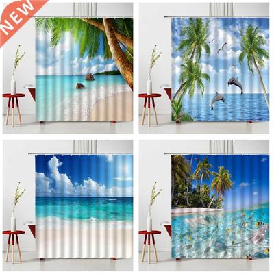 Beach Scenery Shower Curtain Set Curtains In Rooms And Hall