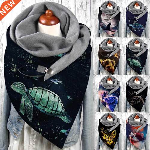 Women Scarf Winter Fashion Printing View Art Print Button Sz
