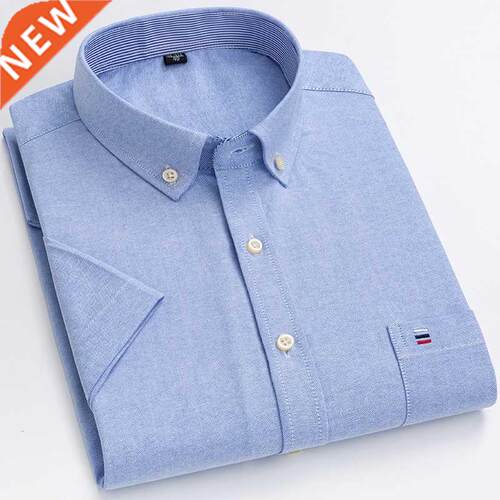 Men's Oxford Short Sleeve Summer Casual Shirts Single Pocket