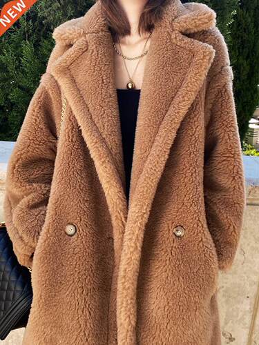 Pink Long Teddy Bear Jacket Coat Women Winter 2021 Thick War