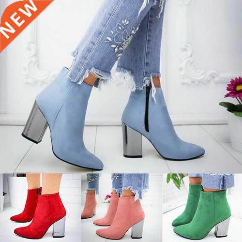 Ankle Boots Women Thick High Heels Pointed Toe Western Cowbo