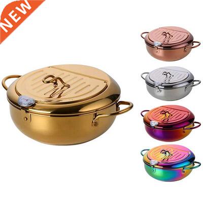 Stainless Steel Frying Pot with a Thermometer Kitchen