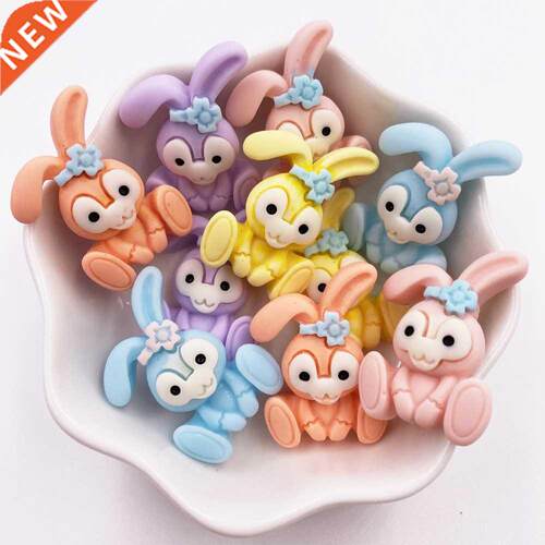 Hand Painted Resin Kawaii Colorful Rabbit Flatback Stone Fig