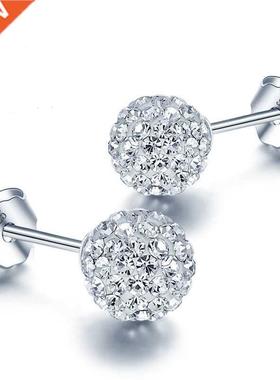 6/8/10mm White S925 Stamp Plata Color Earrings Micro Disco B