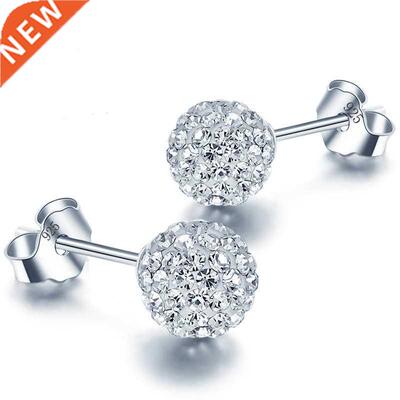 6/8/10mm White S925 Stamp Plata Color Earrings Micro Disco B