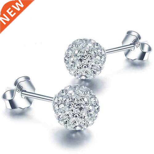 6/8/10mm White S925 Stamp Plata Color Earrings Micro Disco B