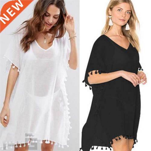 Women Beach Dress Solid Swim Wear Bikini ver Ups with Tassel