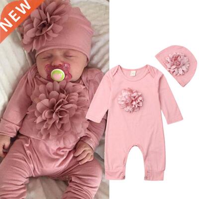 0-18M 2PCS Newborn Bby Girl Clothes 3D Flower Romper Jumpsu