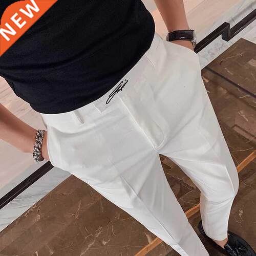 Embroidered Men's Business Dress Pants Korean Style Slim Fit
