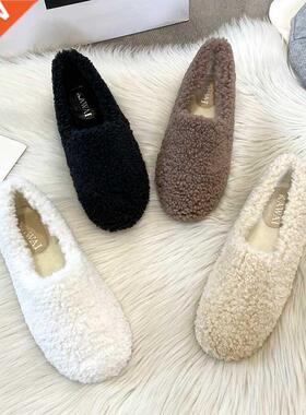 Luxury Lambwool moccasins femme winter cotton shoes women wa