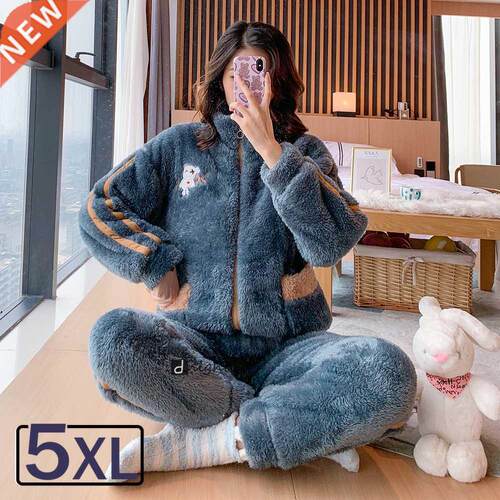 5XL Winter Women's Warm Home Clothes Sleepwear Ladies Flanne