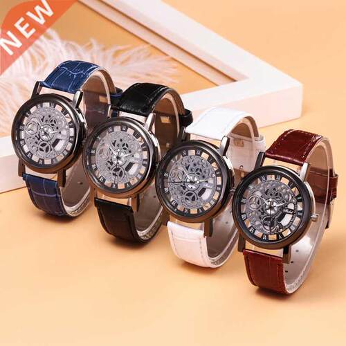 Men Women Hollow out Wrist Watch Unique Luxury Sport PU Leat
