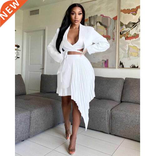 2021 Best Quality Faion Design 2 pcs Women Set Solid Ruche