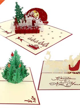 3Pcs Christmas Cards for Christmas Holiday Greeting Cut