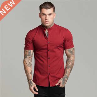 New Arrivals Summer Man Short Sleeve Shirt Solid Fitness Men