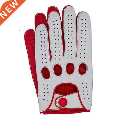 New Arrival Luxury Mens Leather Gloves Mittens Hole Button B