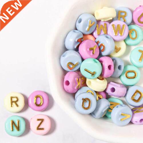 50/100Pcs Colorful Acrylic 10mm Round Flat Gold/Sliver Lette