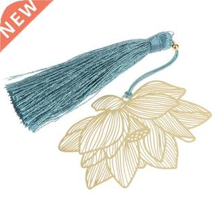 Vintage Chinese Gold Metal Hollow Lotus Leaf Tassel Bookmark
