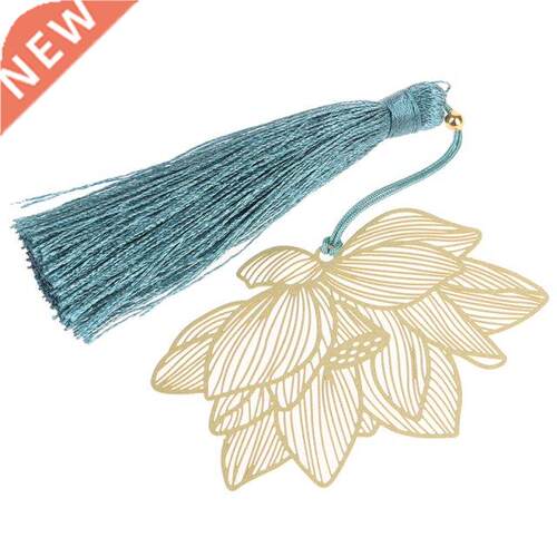 Vintage Chinese Gold Metal Hollow Lotus Leaf Tassel Bookmark