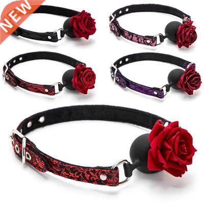BLACKWOLF Soft Silicone Ball Gag Bondage Lace Rose Flower Op