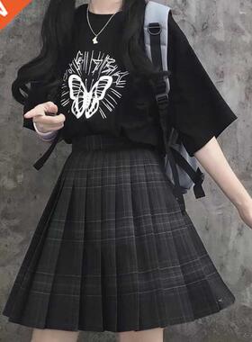 HOUZHOU Gothc Black Plad Skrt Women Kawa Harajuku Hgh